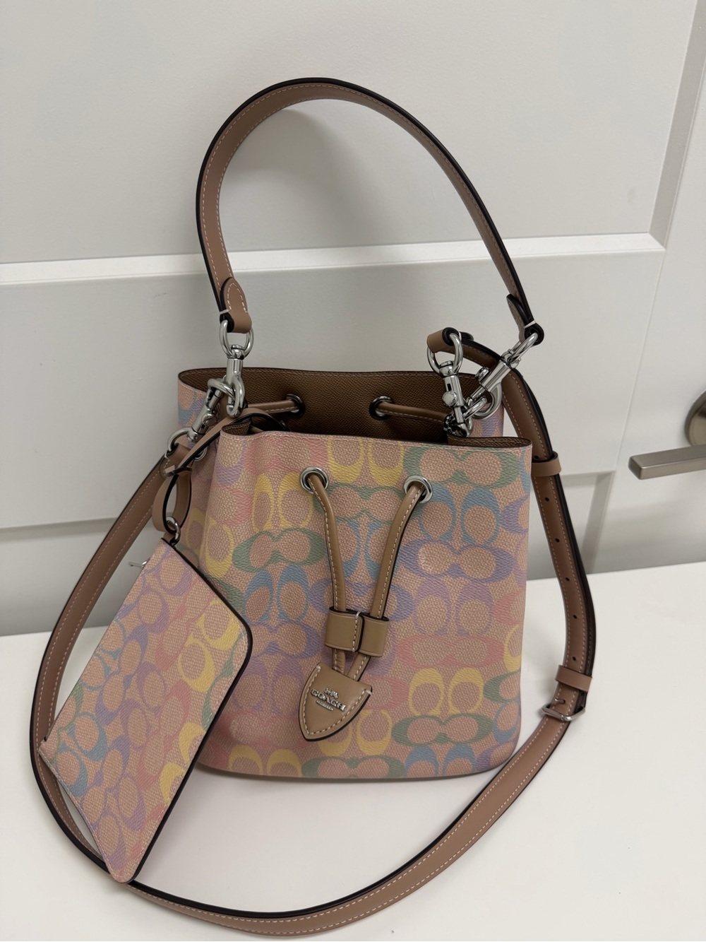 Coach Rowan Bucket Bag In Rainbow Signature Canvas NWOT